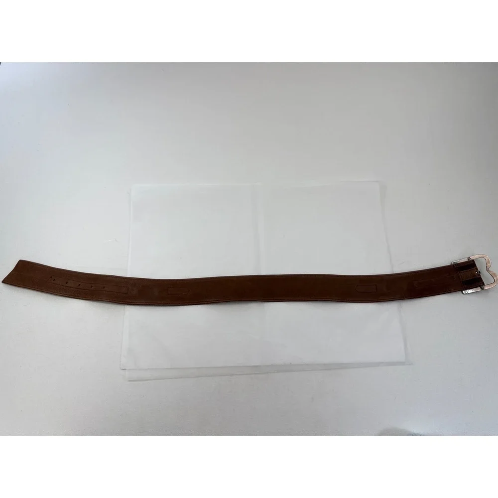 Vintage Leather Belt Womens 35 Brown Suede Silver Buckle Y2K Western Boho